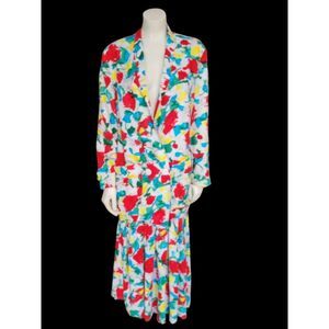 Vintage 80s Koala Country Long Blazer And Skirt Set Colorful Rayon